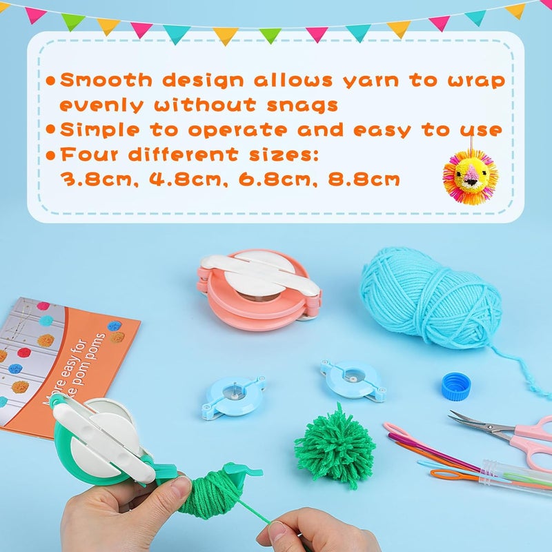 FTEVEN 27Pcs Pom Pom Maker, 4 Size Pompom Maker Kit for Fluff Ball Weave, Crochet Knitting with Scissor and Instruction for Adult DIY Decoration Yarn Knitting Project - Image 2